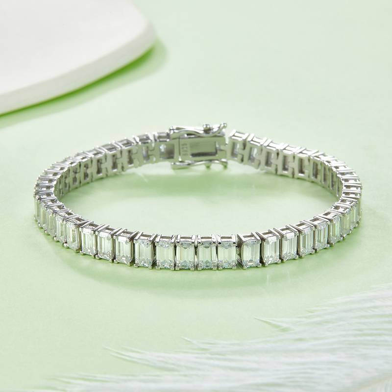 长方形拼石Tennis ChainS925银镀白金BraceletMoissanite0.5ct/粒DVVS
